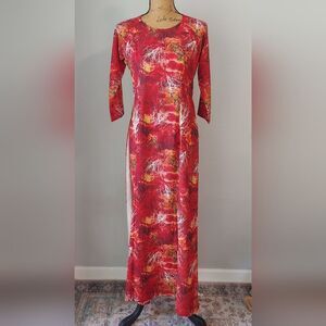 Long Sleeve Trippy Tree Print Dress w Side Slits Sz S/M